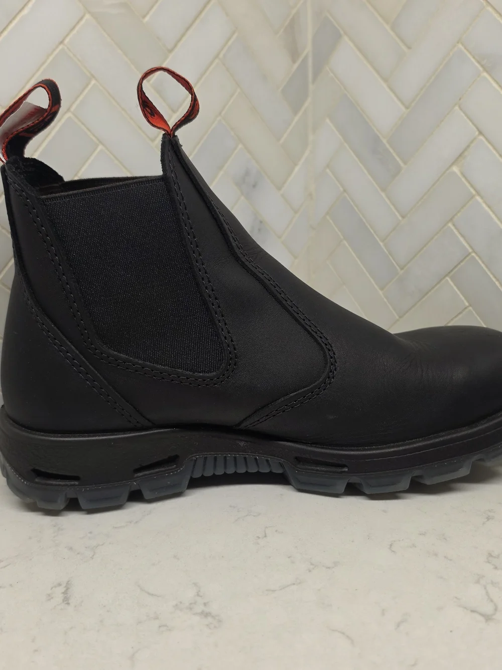 Redback Boots Black Chelsea Work Boots with Red Pull Tabs